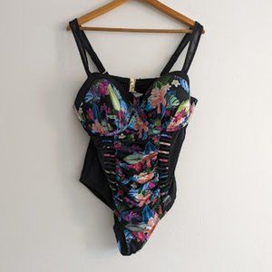 Swimsuits for All Black Tropical Floral One Piece Size 22